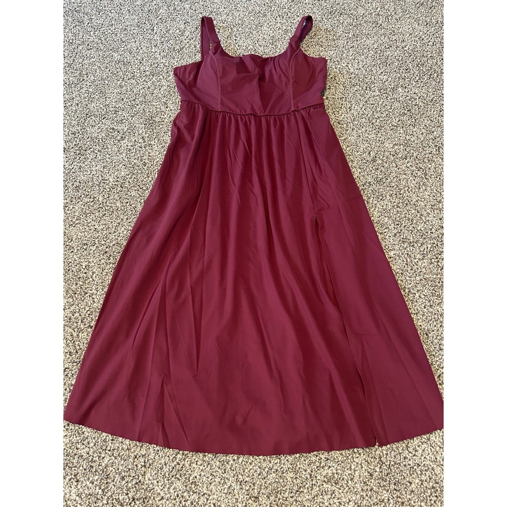 H17 Halara Backless Twisted Side Slit Midi Dress Burgundy Wine XL tank Pockets